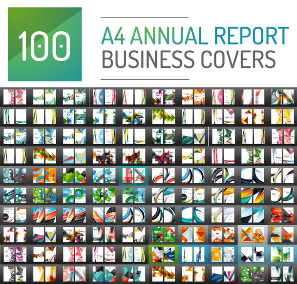 Mega συλλογή των 100 επιχειρήσεων ετήσια έκθεση πρότυπα φυλλάδιων - Διάνυσμα, εικόνα