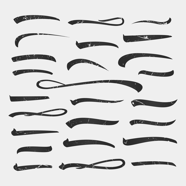 Marker, Underline, Highlighter Marker Strokes, Swoops, Waves Brush Marks Set. Hand Lettering Lines Isolated On White. Typographic Design. Vintage Elements. Vector Illustration - Vector, Image