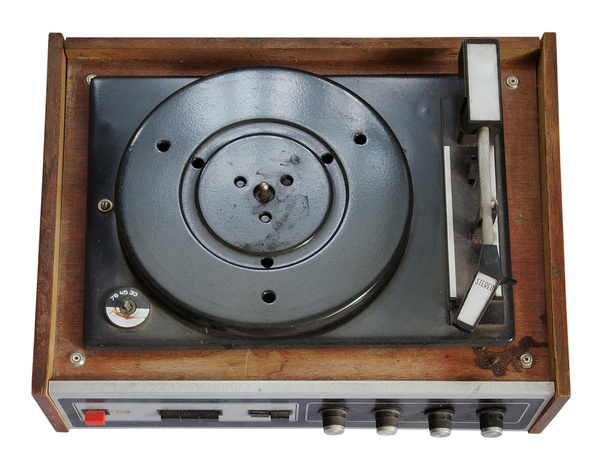 Ancien tourne-disque isolé sur le dos blanc
 - Photo, image