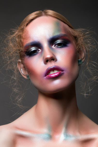 Beautiful fashion woman color face art - Foto, Imagen