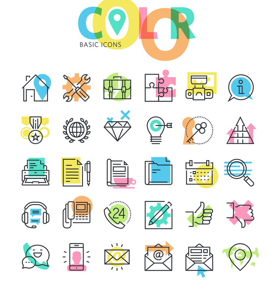 Modern flat line basic icons set for web and app design and development. - Vector, Image