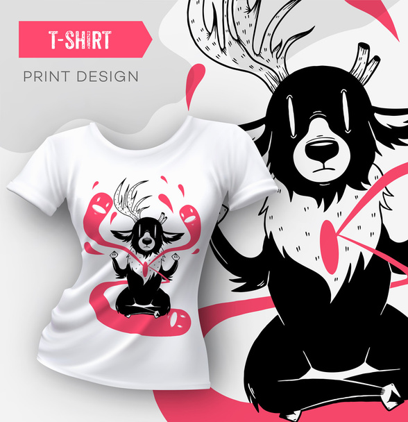 Abstraktní moderní tričko tisk design s jeleny - Vektor, obrázek