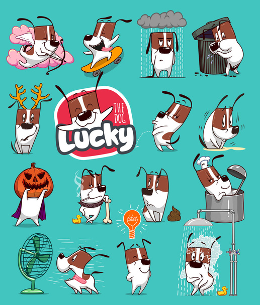 Sticker Collection of Emoji Cartoon Dog Emoticons - Vector, Image