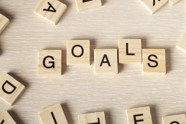 Goals word concept at wood background. Wooden ABC - Foto, Imagen