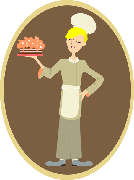Blonde Köchin mit Kuchen - Vektor, Bild