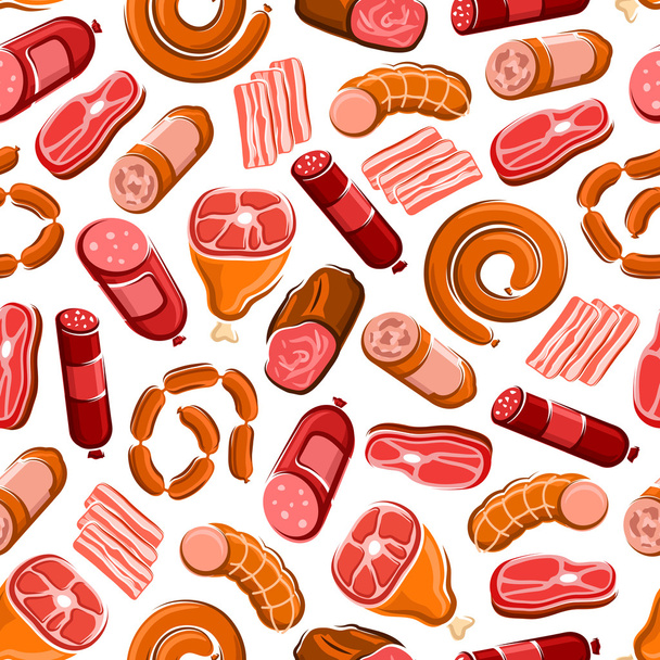 Meat, sausages, bacon, ham seamless pattern - Vector, Image