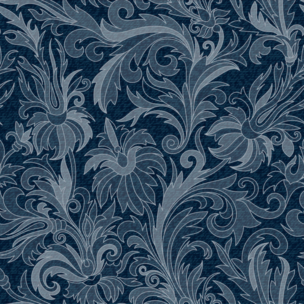 Vector Jeans background with flowers. Denim seamless pattern. Blue jeans fabric. Floral grunge background - Vettoriali, immagini