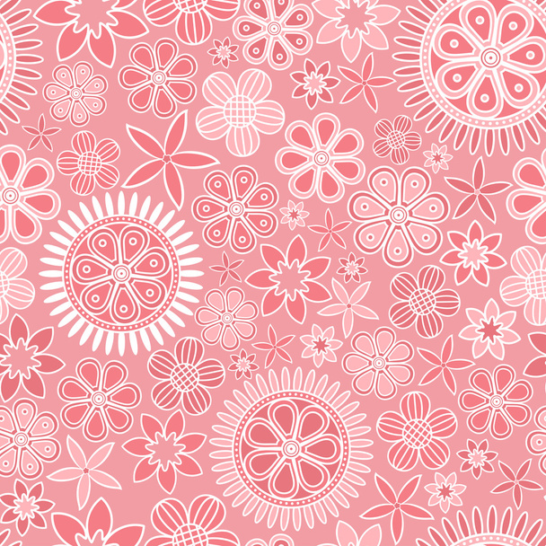 Seamless pattern with intricate flowers on pink background - Vector, afbeelding