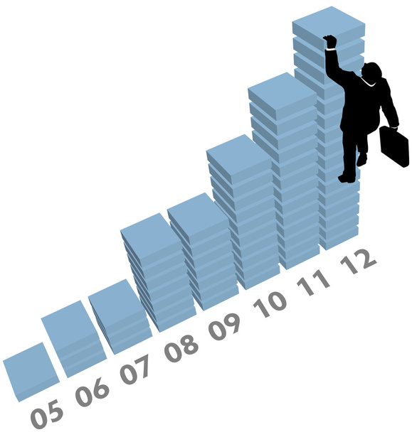 Бизнесмен поднимается на график продаж
 - Вектор,изображение