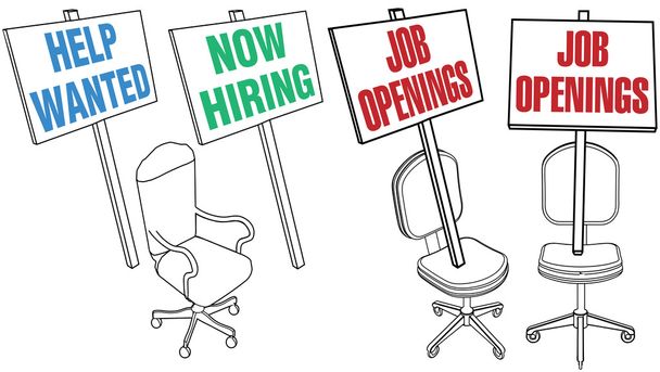 Cadeira de escritório Ajuda queria Ícones de contratação de emprego
 - Vetor, Imagem