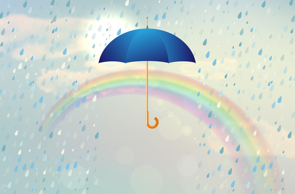 Mavi açık şemsiye yağmur ve rainbow ile - Vektör, Görsel
