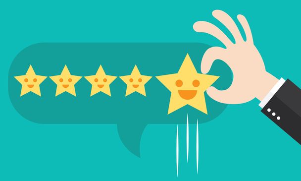 Customer review give a five star in bubble box. Positive feedback concept. - Vector, Image