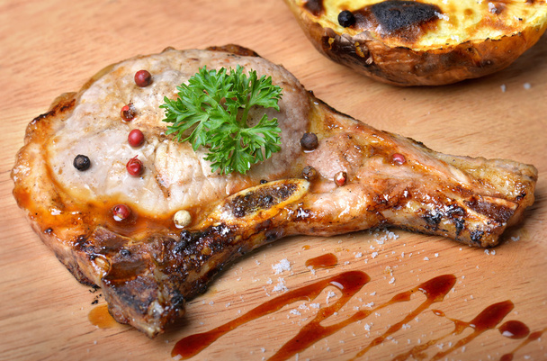Pork chops steak charcoal grill  - Photo, Image
