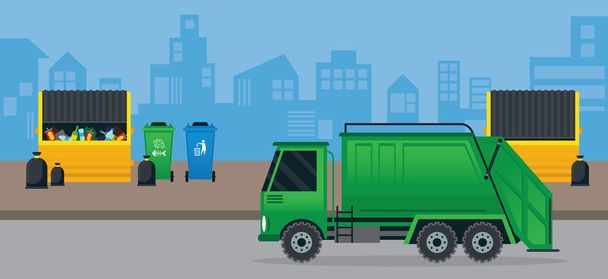 Rifiuti o camion della spazzatura e cassonetto
, - Vettoriali, immagini