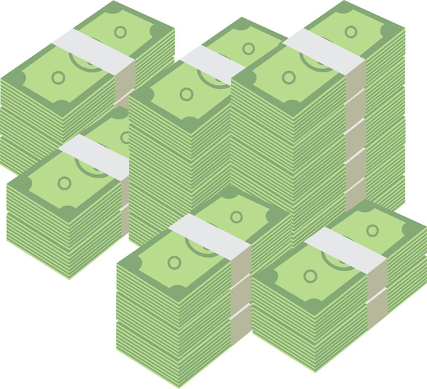 Stacked pile of cash. Hundreds of dollars in flat style isometric illustration. Big money concept. Stacked pile of hundred us dollar cash. Big pile of cash. - Vector, Image