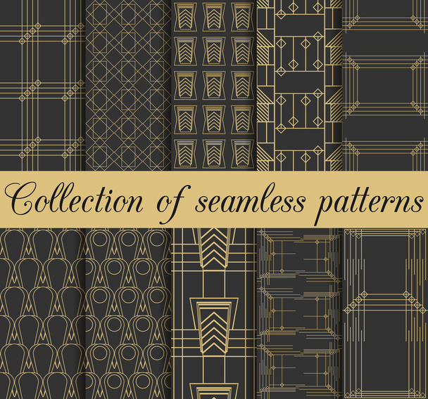 Art deco seamless patterns. Set of ten geometric backgrounds. Style 1920's, 1930's. Vector illustration. - Vector, Image