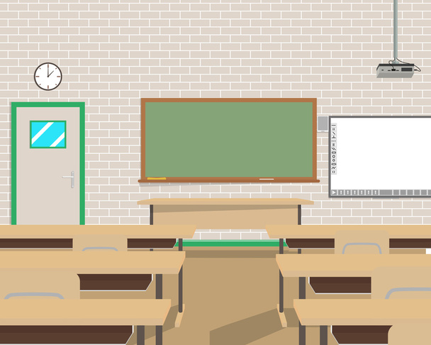 Vista del interior de una escuela moderna habitación sin alumnos. Ilustración vectorial
 - Vector, imagen