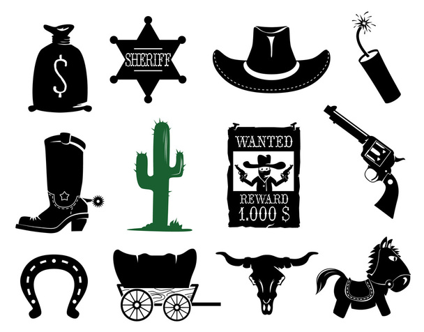 Western icons set - Vektor, Bild