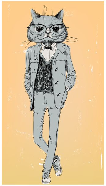 ładny mody hipster kot - Wektor, obraz