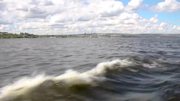 Water and shore aboard a river boat - Felvétel, videó