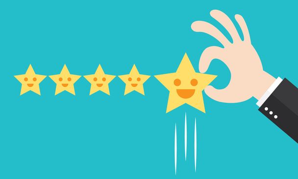 Customer review give a five star. Positive feedback concept. Vector illustration. - Vector, Image