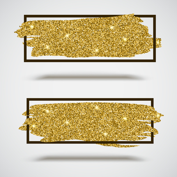 Gold sparkles, glitter background with frame - Vector, Image