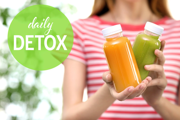 bottles with delicious detox drinks - Photo, Image