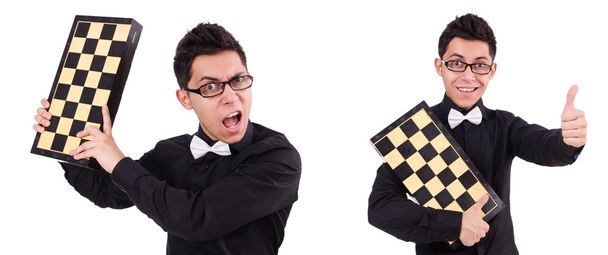 Zabawny szachista odizolowany na białym - Zdjęcie, obraz