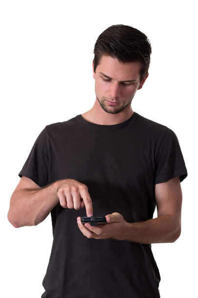 genç adam onun smartphone üzerinde çalışma - Fotoğraf, Görsel