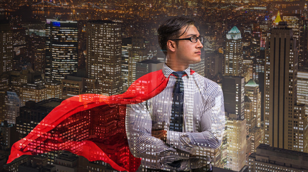 Człowiek z czerwoną obwolutą w koncepcji super bohater - Zdjęcie, obraz