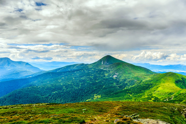 Picturesque Carpathian mountains landscape, view from the height, Chornogora ridge, Ukraine. - Photo, Image