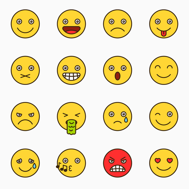 Σετ emoticons, εικονίδια emoticon κίτρινο ιστοσελίδα - Διάνυσμα, εικόνα