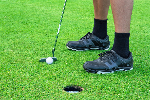 Чоловічий гольф кладе на зелений
 - Фото, зображення