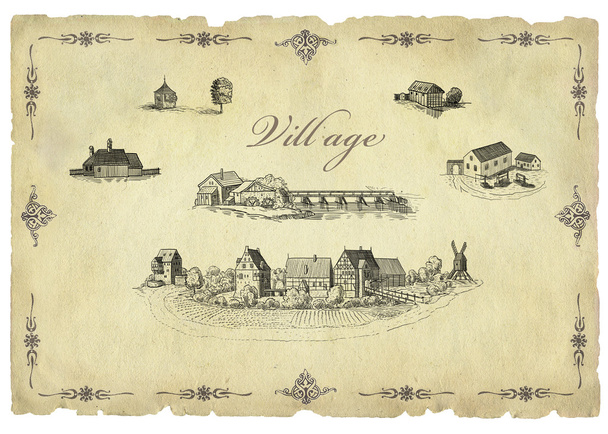 Old village illustration - Foto, afbeelding