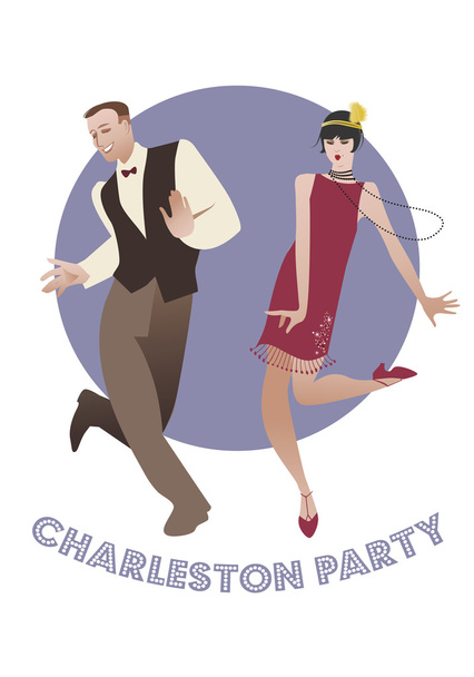 チャールストンのパーティー。チャールストンを踊る若いカップル - ベクター画像