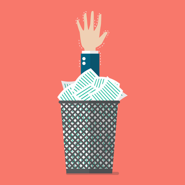 Businessman under a lot of documents in the trash can - Vector, Image