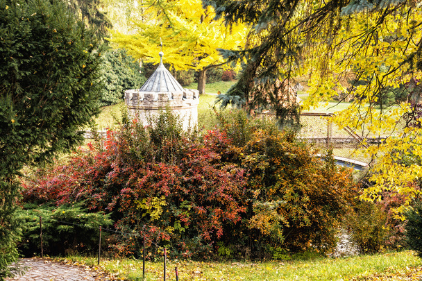 Turret in Bojnice, Slovak republic, autumn park - Photo, Image