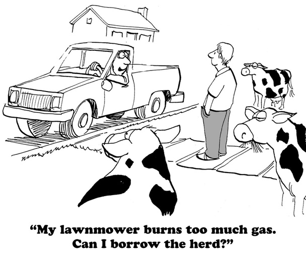 Kreslený o použití krávy sekat trávu - Fotografie, Obrázek
