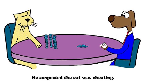 Cartoon about a cat cheating at cards - Photo, Image