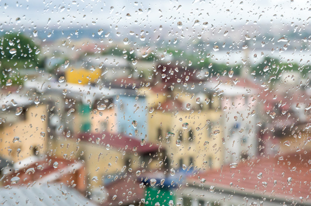 Rainy Istanbul through the window - 写真・画像