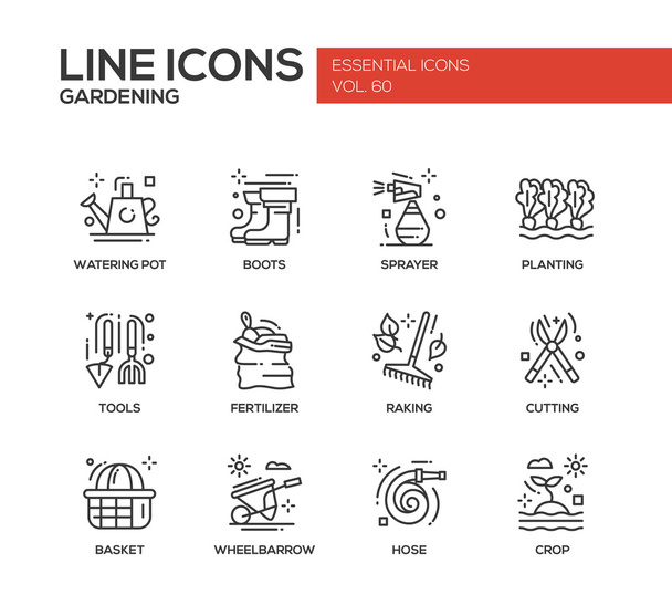 Jardinería - conjunto de iconos de diseño de línea
 - Vector, Imagen