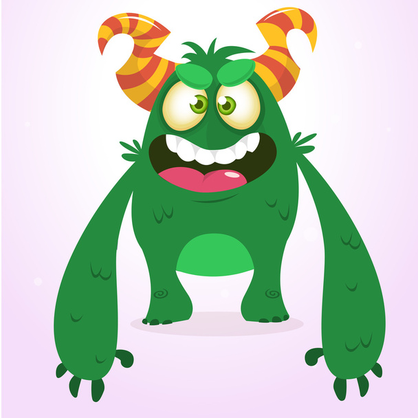 Boldog zöld szörny. Vektor Halloween szörny karakter mosolyogva és integetett. Világos háttérre izolált vektor - Vektor, kép