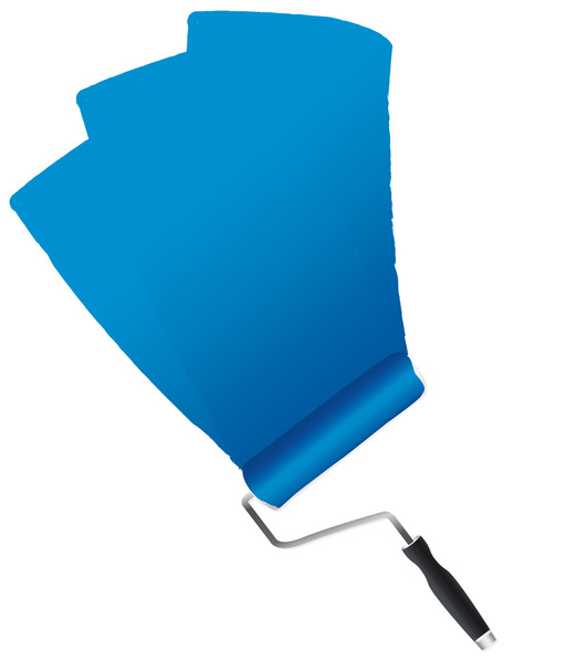blauwe verf op een muur met een roller vectorillustratie - Vector, afbeelding