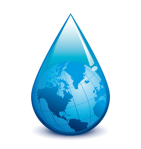 Water crisis vector droplet with world - Διάνυσμα, εικόνα