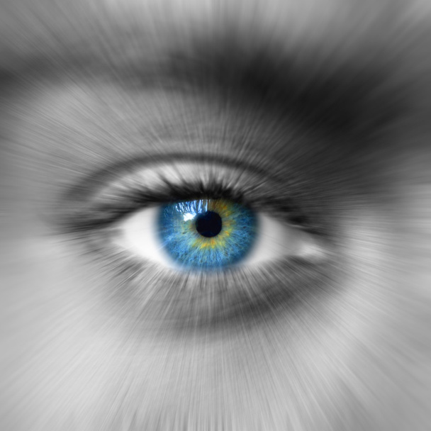 niebieski oko z efektem powiększenia - Zdjęcie, obraz