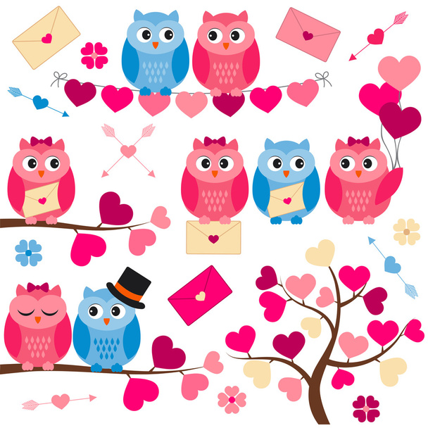 Vector Love Owls - Wektor, obraz