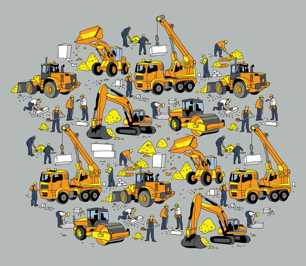 Construcción de personas y equipos de construcción
  - Vector, Imagen