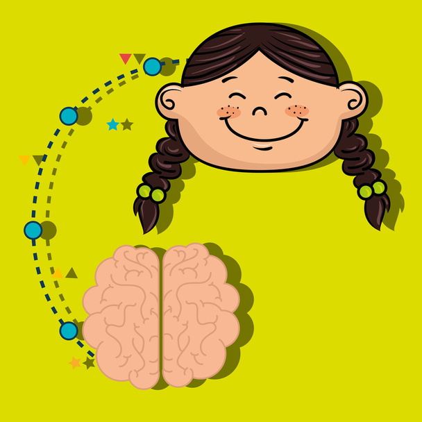 girl cartoon brain idea - Vector, Image