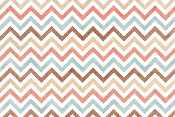 Watercolor brown, pink, beige and blue stripes background, chevron. - Photo, Image