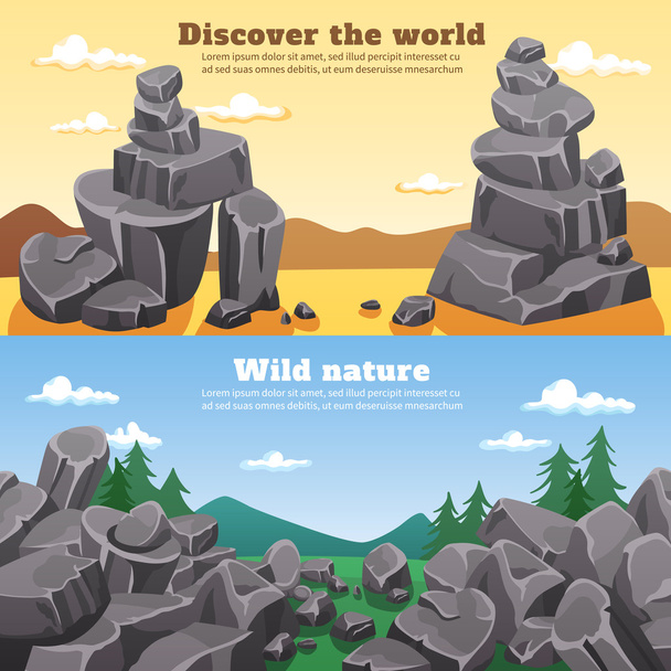 Rocks And Stones Horizontal Banners - Vector, Image